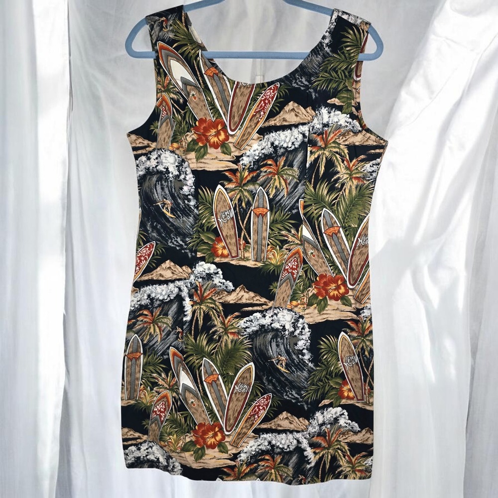 VTG Pacific Legend Shift Dress Women XL Hawaiian Surfboard Print Made‎ in Hawaii